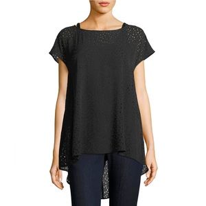 Eileen Fisher Confetti Laser-Cut Silk Top in Black, Women’s size Medium